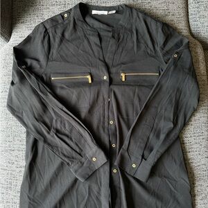 Calvin Klein Black Button Down Shirt with Gold Accents